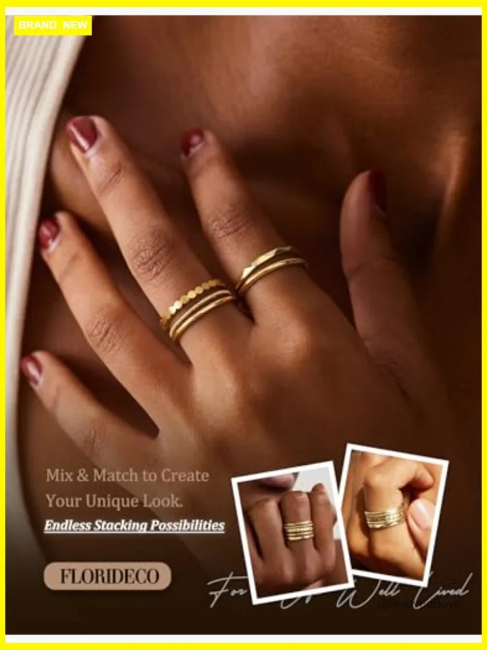 5-Piece 14K Gold Plated Stackable Rings Set Thin Dainty Sizes 5-10 Non Tarnish